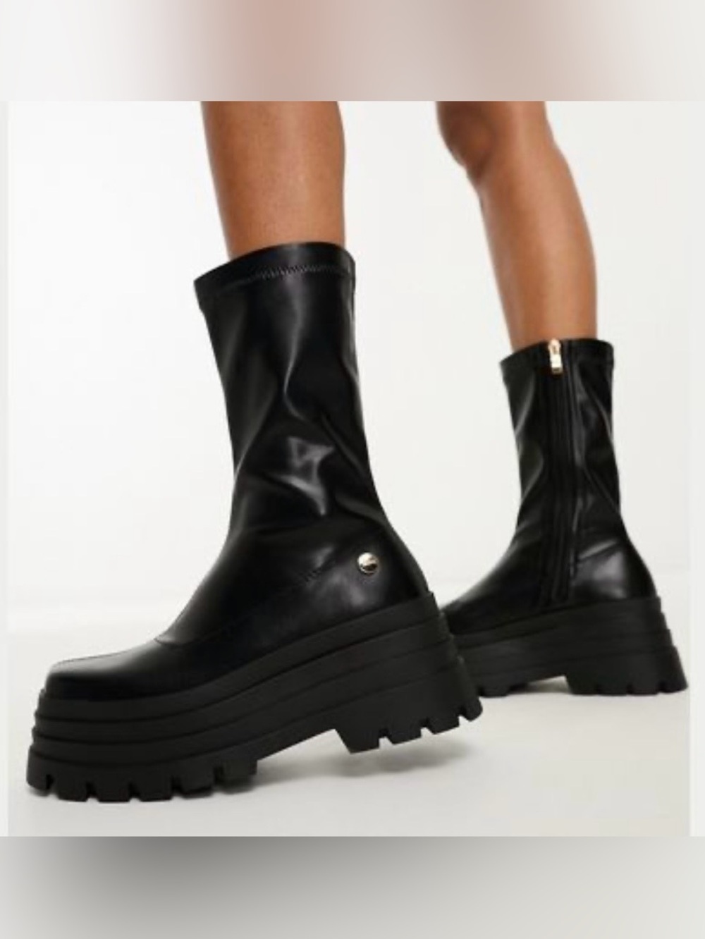 Black Platform Mid-Calf Boots - Women